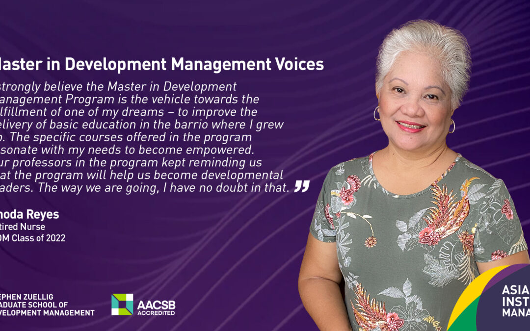 Retired nurse takes AIM’s Master in Development Management to improve the delivery of basic education in her Barrio.
